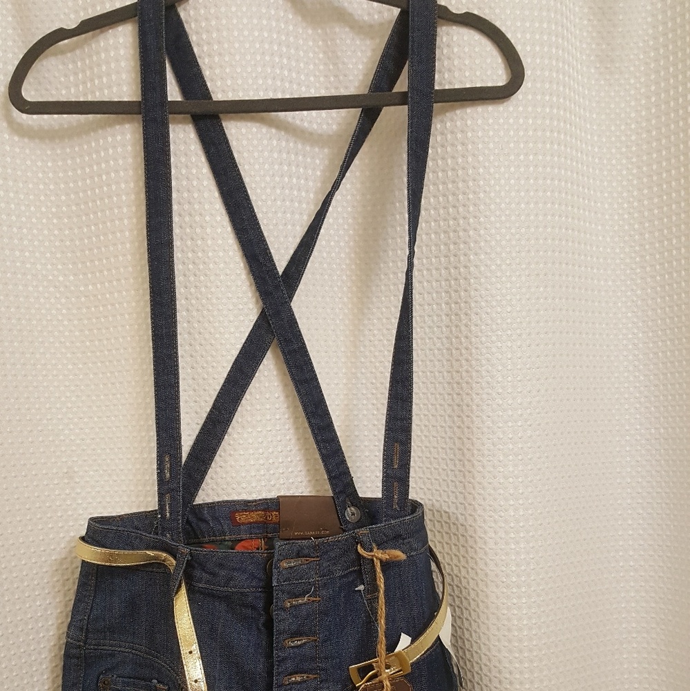 Dark Blue Suspender Skinny Jeans